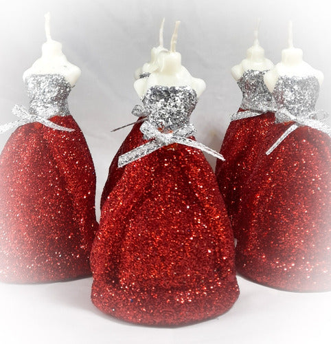 Set of 15 Handcrafted Glitter Finish Dress Candles for 15-Year-Old Ceremony 6