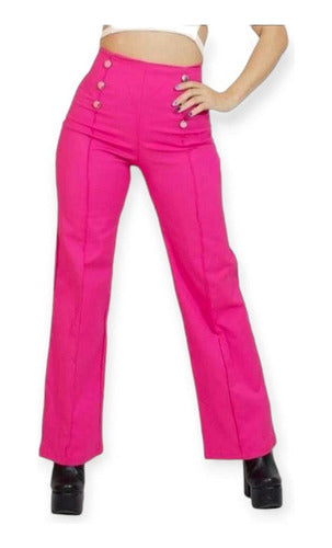 La Moda De Ciro Wide Leg Oxford Pants with Button Detail 0