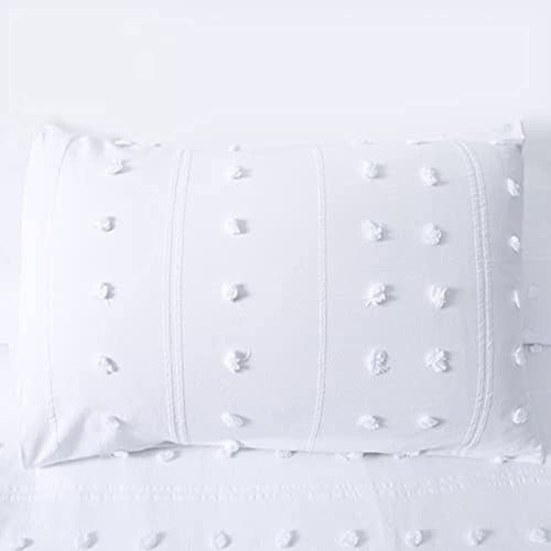 YINFUNG Funda De Edredón Capitoné White Queen Boho Textured Dot Stripe 4