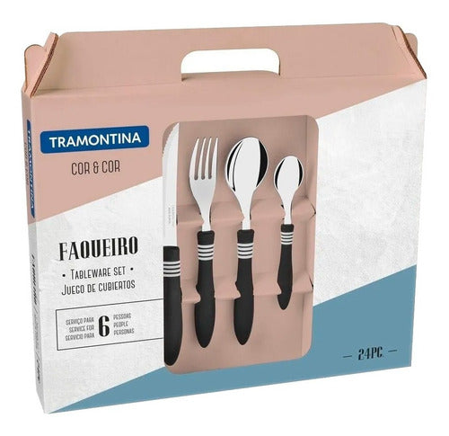 24-Piece Cor & Cor Tramontina Stainless Steel Cutlery Set Various Colors 0
