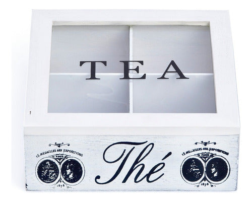 Kinor Tea Box with 4 Compartments - Wooden and Glass 0