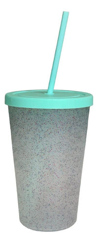 Set of 4 Glitter Plastic Cups with Straw and Lid 500ml 1