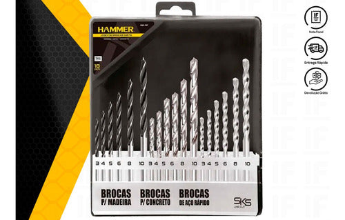 Kit Jogo Brocas Aço 18 Peças Pontas Mistas Hammer 2