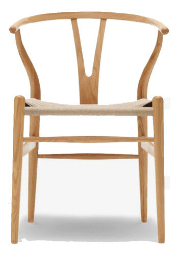 Silla De Comedor Wishbone Madera Beech Y Asiento Ratan Na 1