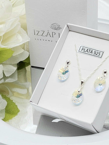 Izzap Joyas Swarovski Crystal Oval Earring and Pendant Set - Silver 3