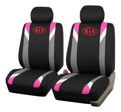 Autoplus Accessories Gray and Pink Fabric Seat Covers with Kia Motors Branding + Steering Wheel Cover 1