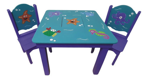 Personalized Wooden Children's Table and Chairs with Character Designs 0