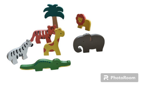 Mis Juguetes Jungle Animal Set - 6 Painted Wooden Figures 0