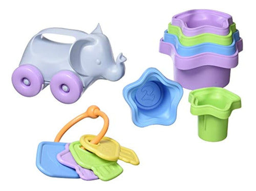 Green Toys Baby Toy Starter Set (First Keys, Stacking Cups, Elephant) 0