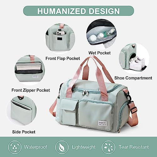 Small Gym Bag for Women, Waterproof Travel Duffle Bag with Shoe Compartment & Wet Pocket 4