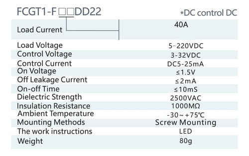 FCGK Solid State Relay 40A DC 5 to 220 VDC 3