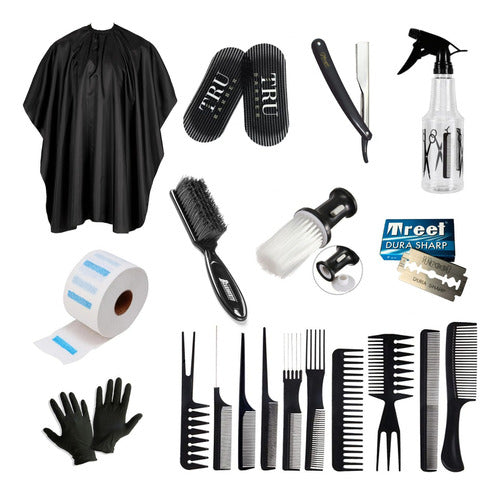 Barbershop Hairdressing Kit Set with Cape, Combs, Brush, Fade Tru 0