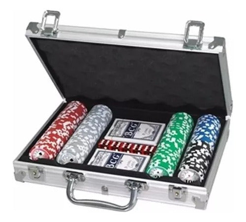 Professional Poker Set with 200 Chips, 2 Decks of Cards, 5 Dice, and Aluminum Case 1