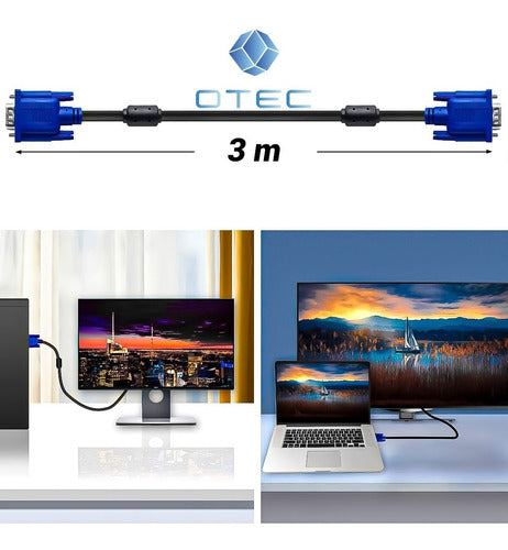 Cable Vga Calidad Superior Monitor De 3m Con Filtros - Otec 2