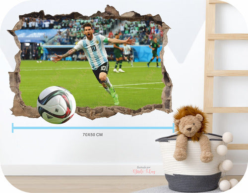 Ilustrado Por Gisele Lluy Decorativo Wall Decal Broken Wall Messi Soccer Field 1