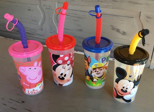Plastic Cup with Straw and Lid, Minnie, Mickey, Paw, Peppa 4