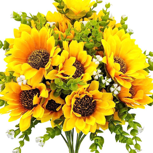 Guagb Sunflowers Artificial Flowers Bouquet With Stem, 3 Pac 0