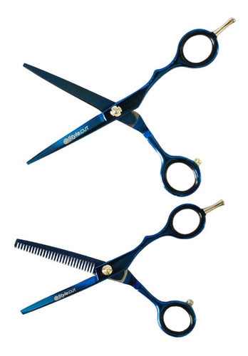 @Style.Cut Cobalt Blue Professional Hairdressing Scissors Kit 5.5 + 5.5 3