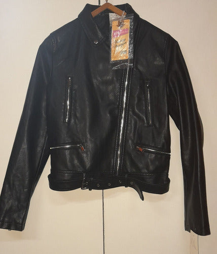 Young Desing Black Eco-Leather Women's Fitted Cross Front Jacket 6