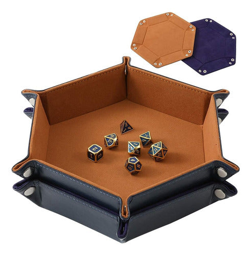 Grajar Foldable Dice Trays for Gaming, Blue and Camel 0