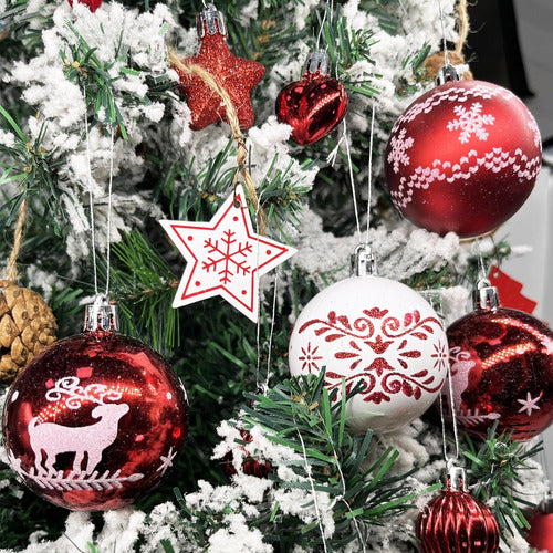 Adornos Navideños Arbol Colgante Rojo Blanco Renos 52 Piezas 3