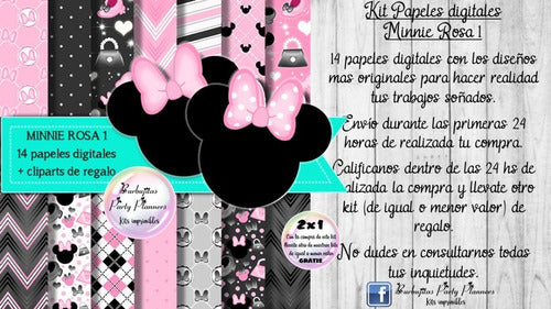 Papeles Fondos Digitales Minnie Rosa 1 Kit Imprimible 1