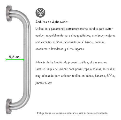 Iko Shop Barral Seguridad 60 X 2,5 Cm Acero Inoxidable Baño Ducha 4