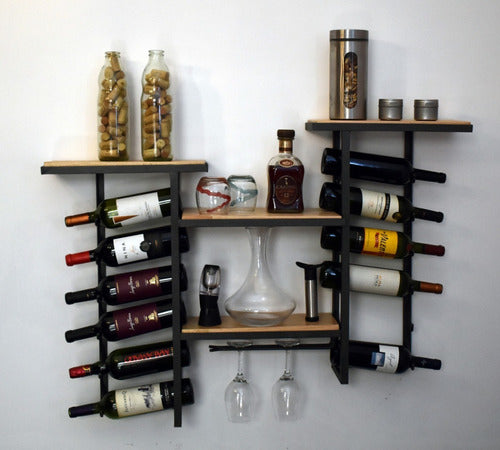 Wine Cellar Storage Rack Design Iron Wood for 12 Bottles Glasses Decorative Liquor Whiskey 4