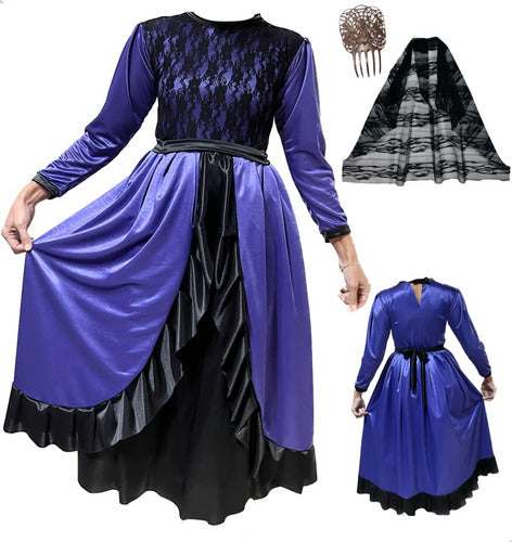 Norm Vintage Lady Costume for Girls with Mantilla and Peinetón 0