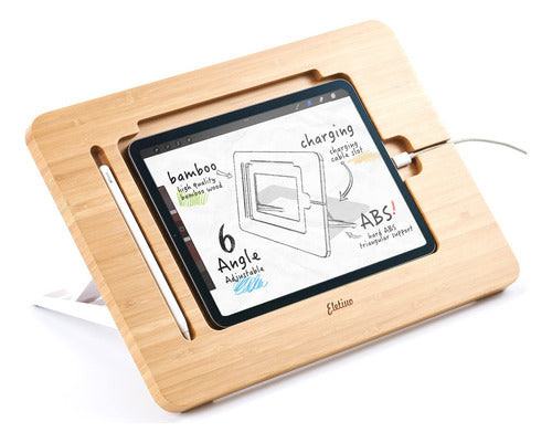 ELETIUO Bamboo Wood Drawing iPad Stand 0