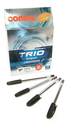 Trío Ergonomic Triangular Black Ballpoint Pens X50 0