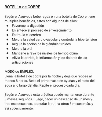 Botella De Cobre 9  Para Practica Ancestral Ayurveda 1