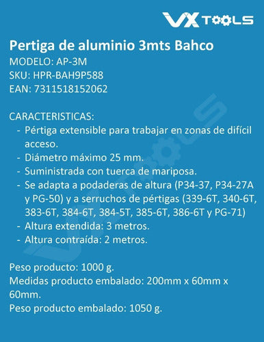 Bahco Aluminum Telescopic Pole 3 Meters AP-3M 1