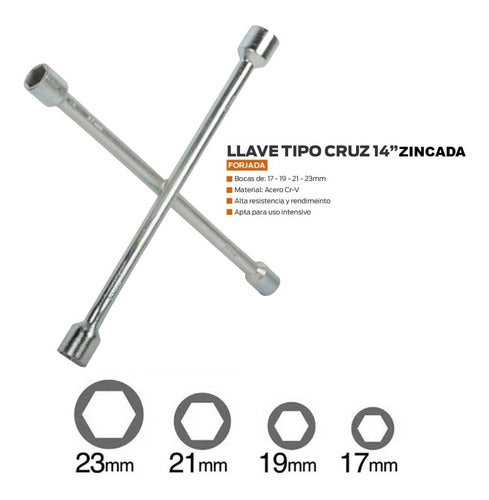 3-in-1 Kit: 1-Ton Scissor Jack + 14" Zinc-Plated Cross Wheel Wrench 3