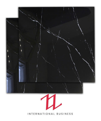 ZZ Porcelantos Polished Black Marquina Porcelain Tile 60x60 Rectified 1st Quality 1