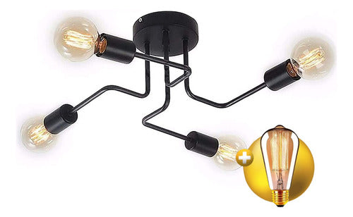 Modern 4-Arm Iron Pendant Chandelier with Filament Bulbs 0