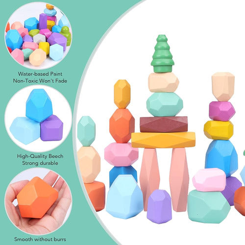 Aroic Wooden Stacking Rocks Montessori Toys For 3 4 5 6 Year 2