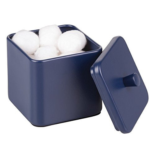 mDesign Bathroom Vanity Square Canister for Cotton Balls, Swabs, Cosmetic Pads - Matte Navy Blue 0