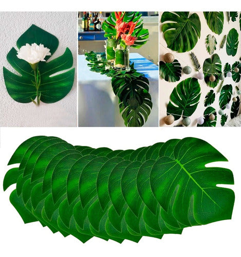 10 Hoja Palma Monstera Verde Artificial Deco Planta Follaje 1