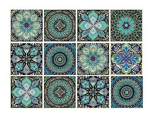 Kakofaci Decorative Vinyl Stickers 12u. 15x15cm Moroccan Green Mandala 0