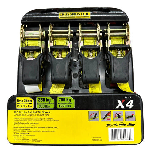 Crossmaster Tie Down Strap with Ratchet X 4 Units 408kg 1