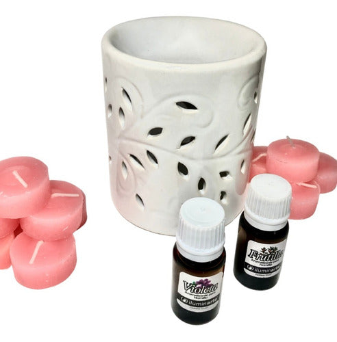 Ceramic Burner Set with 12 Night Candles and 2 Essences 0