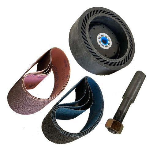 Complete Polishing Kit 150mm Pulley (Disk) + 9 Sanding Belts + 1/2 Adapter 0