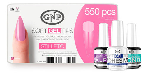 GNP Soft Gel Tips Kit with Adhesive, Bond and Nail Prep 1