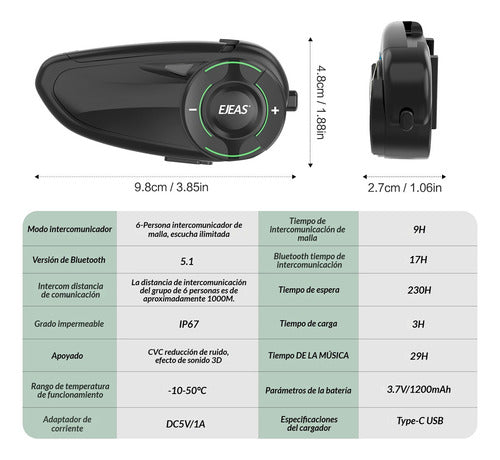 Intercomunicador Ejeas Q8 Moto Bluetooth 6 Cascos Motoscba 4