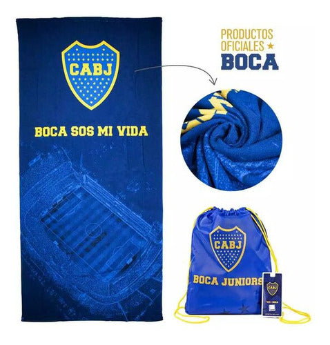 Toallón Playero Boca Juniors Licencia Oficial Con Mochila 2