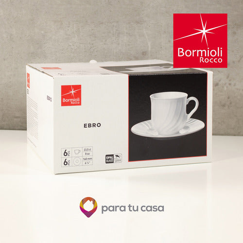 Bormioli Ebro Set X6 Tea Cups with Plates Tempered Glass 3