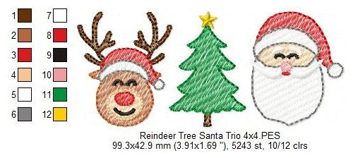 Embroidery Machine Christmas Santa Claus Reindeer Trio 3230 Design 1