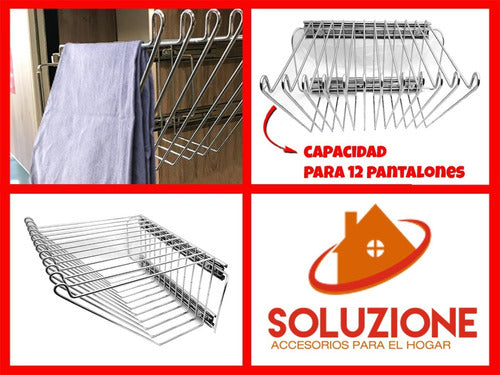 Chrome 100% Side Pull Out Pants Rack with Double Guide - 12 Hangers 7
