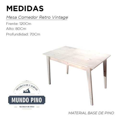 Mundo Pino Retro Vintage Dining Table 1.20 X 70 Pine 1